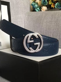 GG original signature calfskin belt 38mm 370543 navy blue