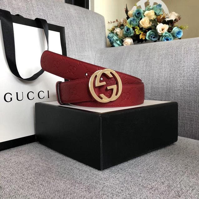 GG original signature calfskin belt 38mm 370543 red