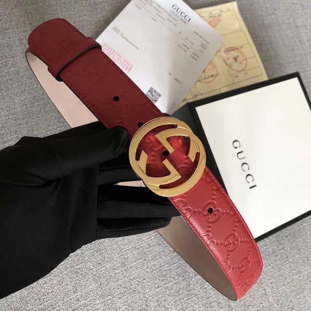 GG original signature calfskin belt 38mm 370543 red