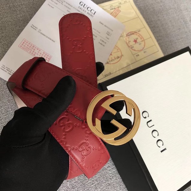 GG original signature calfskin belt 38mm 370543 red