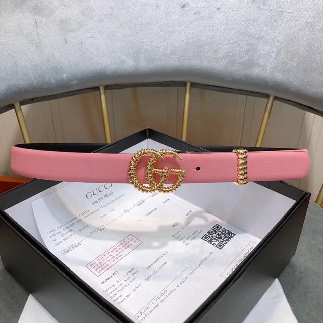 GG original smooth calfskin belt with torchon double G 25mm 524103 pink