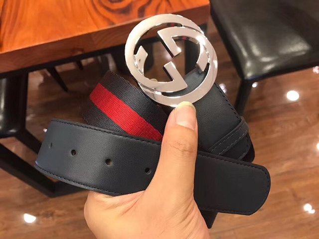 GG original web belt with G buckle 38mm 411924 black&red