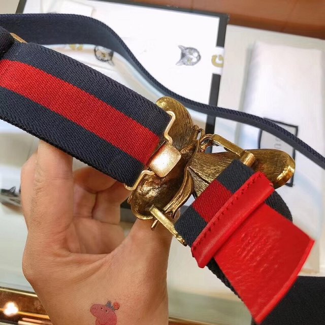 GG original web belt with bee 38mm 453277 red&blue