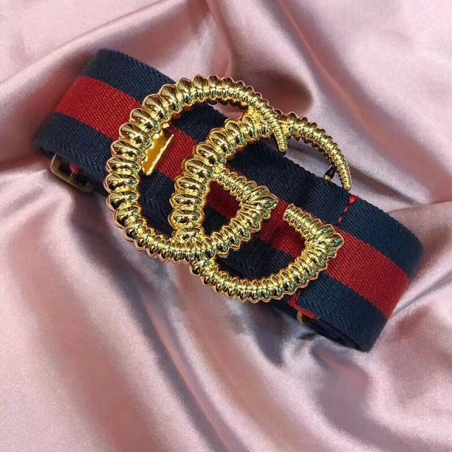 GG web elastic belt with torchon Double G buckle 524101 red&blue