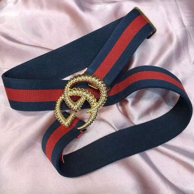 GG web elastic belt with torchon Double G buckle 524101 red&blue