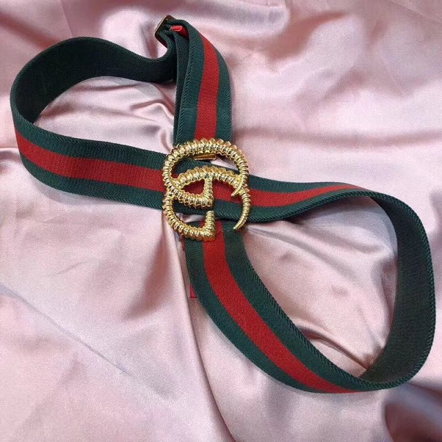 GG web elastic belt with torchon Double G buckle 524101 red&green