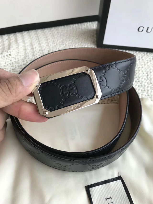 Gucci original signature calfskin belt 38mm 411924 black