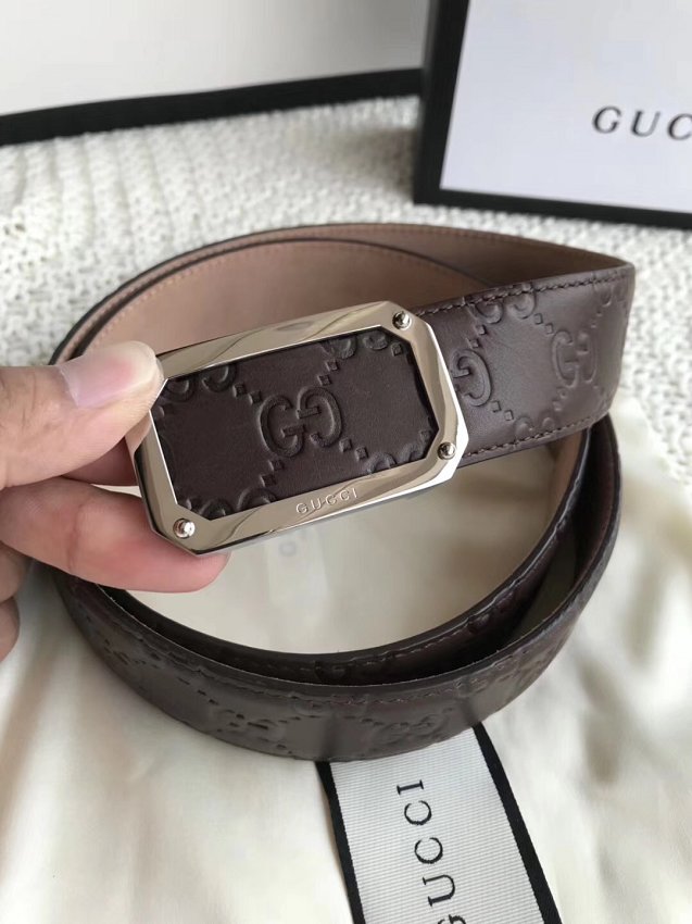 Gucci original signature calfskin belt 38mm 411924 dark coffee