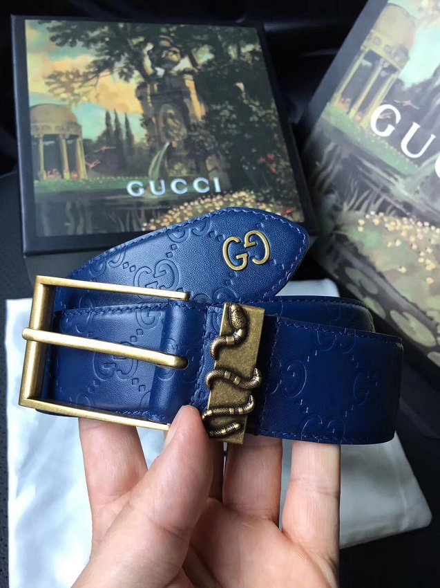 Gucci original signature calfskin belt 38mm 474311 blue