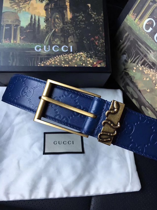 Gucci original signature calfskin belt 38mm 474311 blue