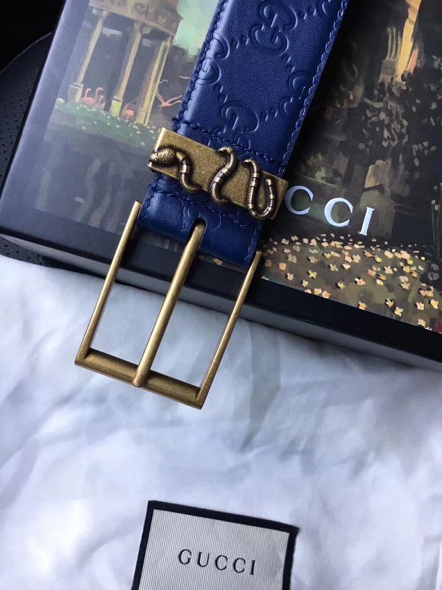 Gucci original signature calfskin belt 38mm 474311 blue