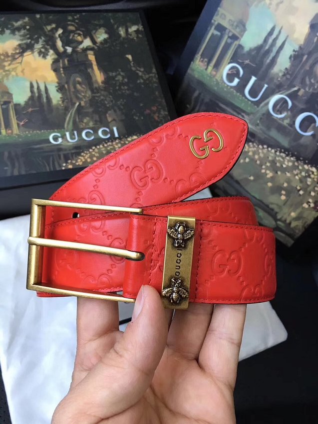 Gucci original signature calfskin belt 38mm 474311 red