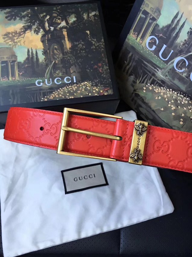 Gucci original signature calfskin belt 38mm 474311 red