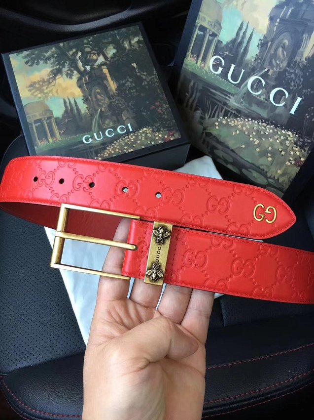 Gucci original signature calfskin belt 38mm 474311 red