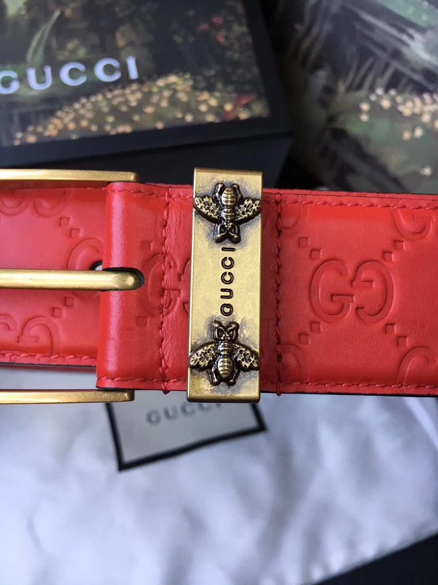 Gucci original signature calfskin belt 38mm 474311 red