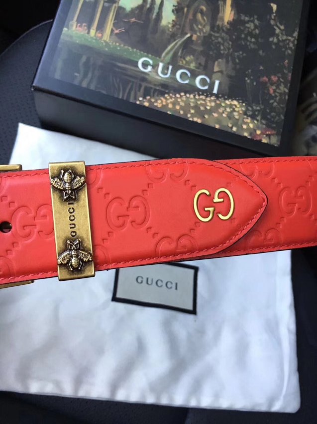 Gucci original signature calfskin belt 38mm 474311 red