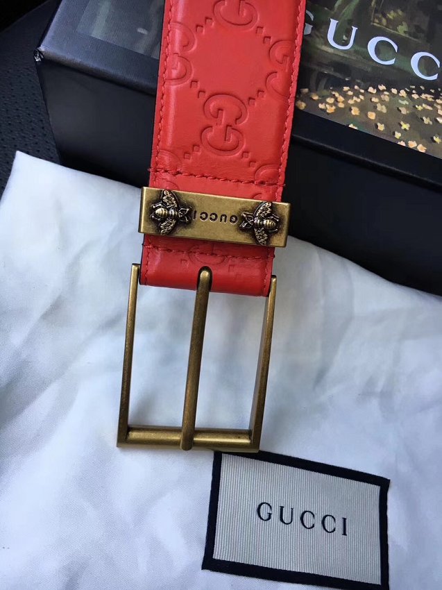 Gucci original signature calfskin belt 38mm 474311 red