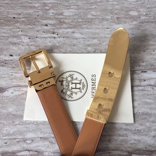 Hermes original calfskin belt 24mm H076313 coffee