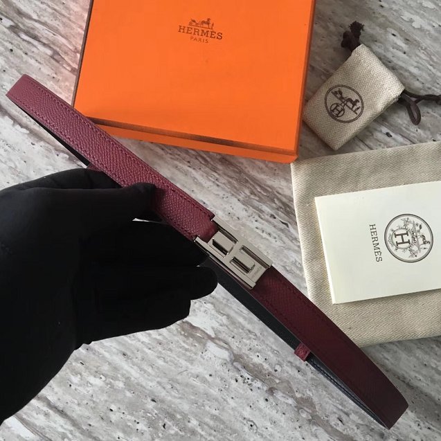 Hermes original epsom leather belt 17mm H069855 bordeaux