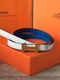 Hermes original epsom leather reversible belt 13mm H065556 white&blue