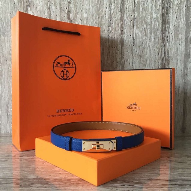 Hermes original epsom leather kelly belt 17mm H069853 blue