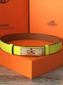 Hermes original epsom leather kelly belt 17mm H069853 lemon yellow