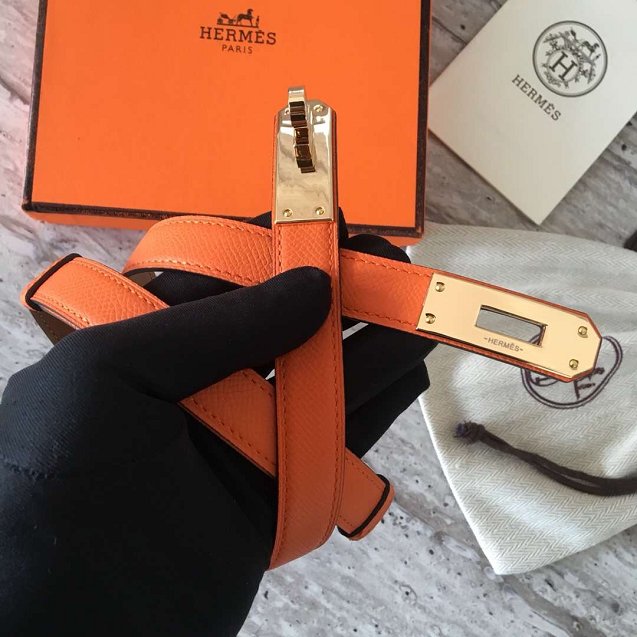 Hermes original epsom leather kelly belt 17mm H069853 orange