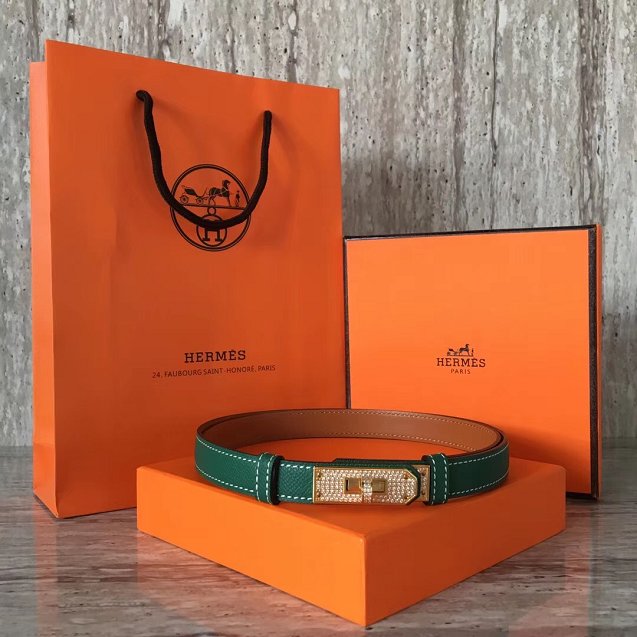 Hermes original epsom leather kelly diamond belt 17mm H069853 green