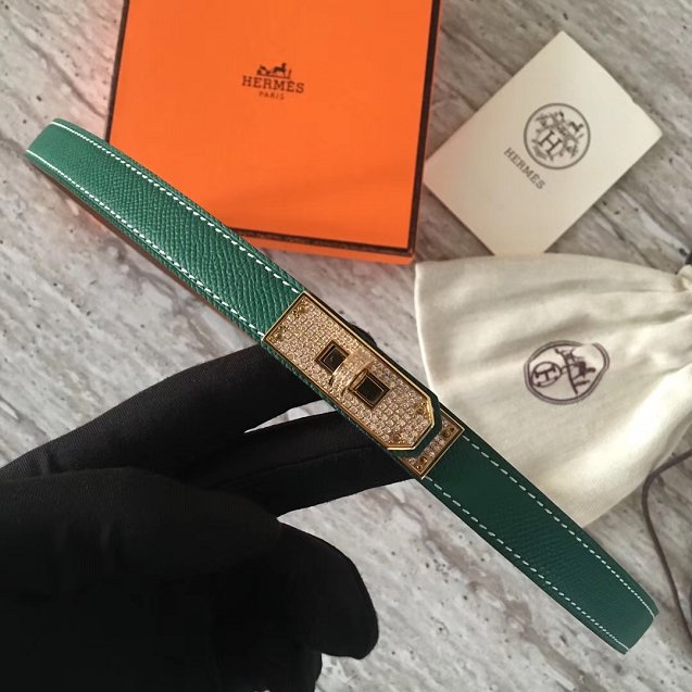 Hermes original epsom leather kelly diamond belt 17mm H069853 green