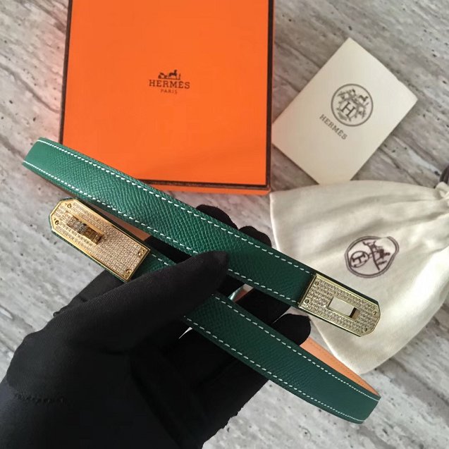 Hermes original epsom leather kelly diamond belt 17mm H069853 green