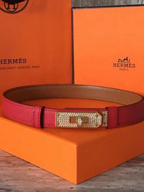 Hermes original epsom leather kelly diamond belt 17mm H069853 red