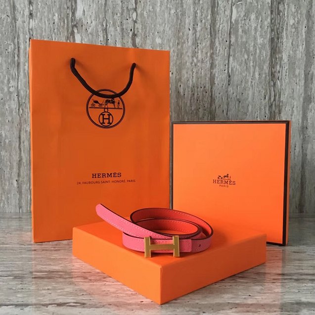 Hermes original epsom leather reversible belt 13mm H065556 pink&orange