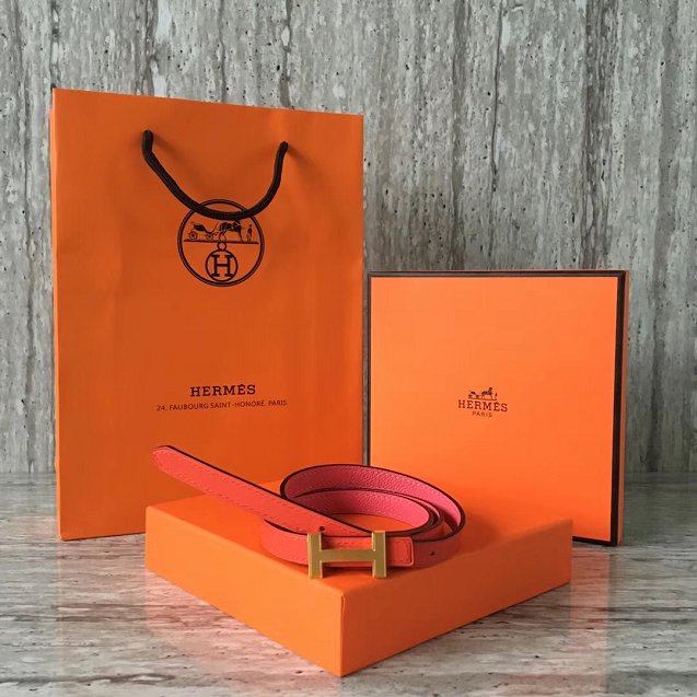 Hermes original epsom leather reversible belt 13mm H065556 pink&orange