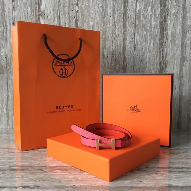 Hermes original epsom leather reversible belt 13mm H065556 pink&orange(rose gold)