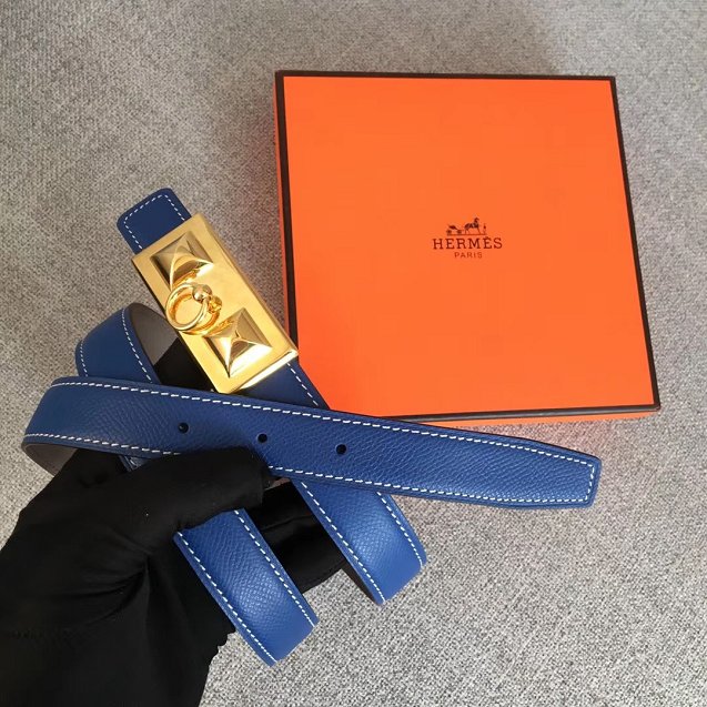 Hermes original epsom leather rivale belt 24mm H076306 blue