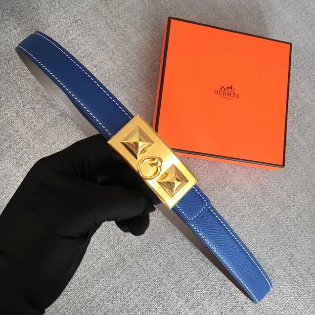 Hermes original epsom leather rivale belt 24mm H076306 blue