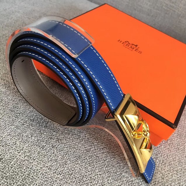 Hermes original epsom leather rivale belt 24mm H076306 blue