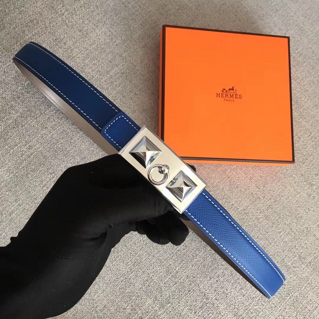 Hermes original epsom leather rivale belt 24mm H076306 blue