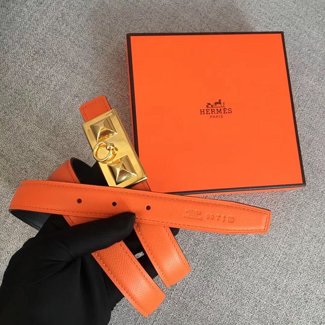 Hermes original epsom leather rivale belt 24mm H076306 orange