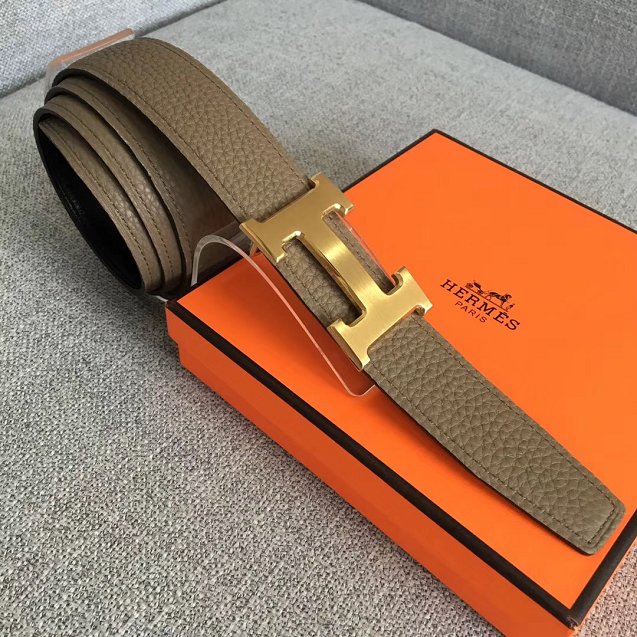 Hermes original togo leather belt 32mm H029938 grey