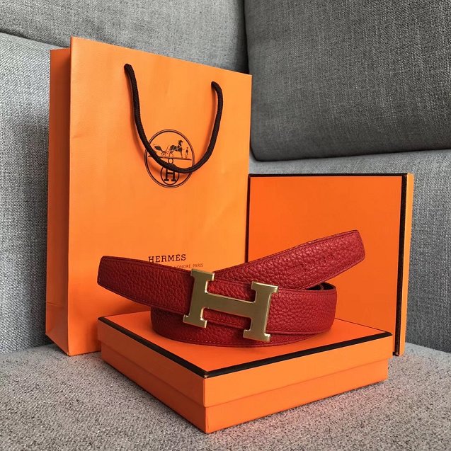 Hermes original togo leather belt 32mm H029938 red