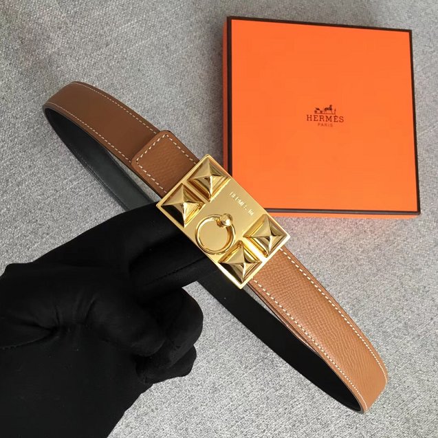 Hermes orignal epsom leather collier de chien belt 24mm H075378 coffee