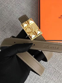 Hermes orignal epsom leather collier de chien belt 24mm H075378 grey