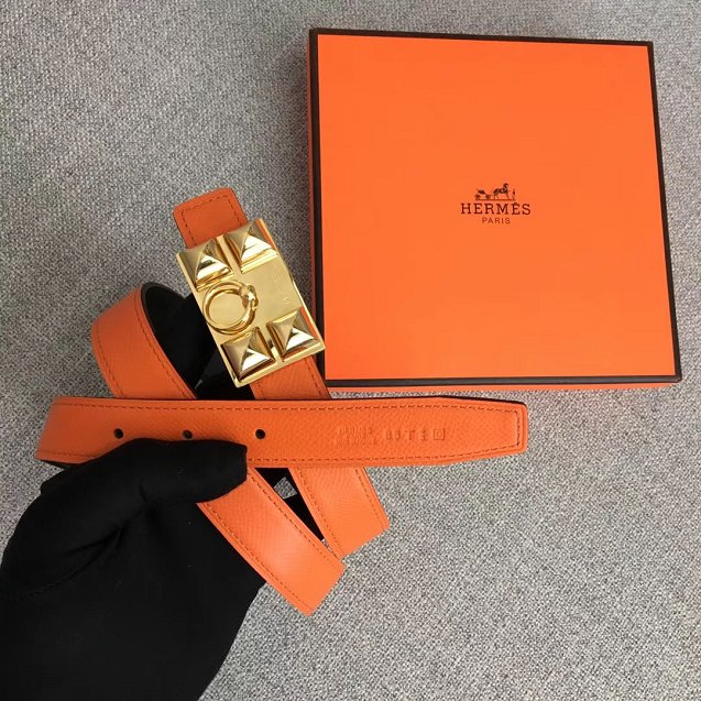 Hermes orignal epsom leather collier de chien belt 24mm H075378 orange