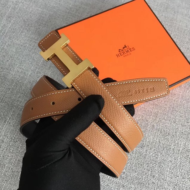 Hermes original epsom leather constance belt 24mm H075396 coffee