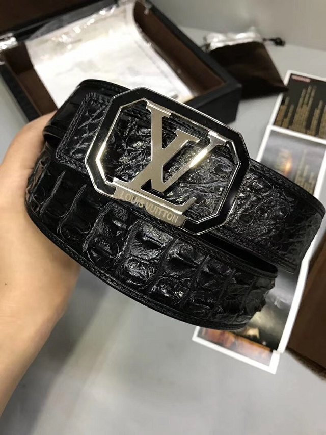 Louis vuitton original crocodile leather 38mm belt M0034 black