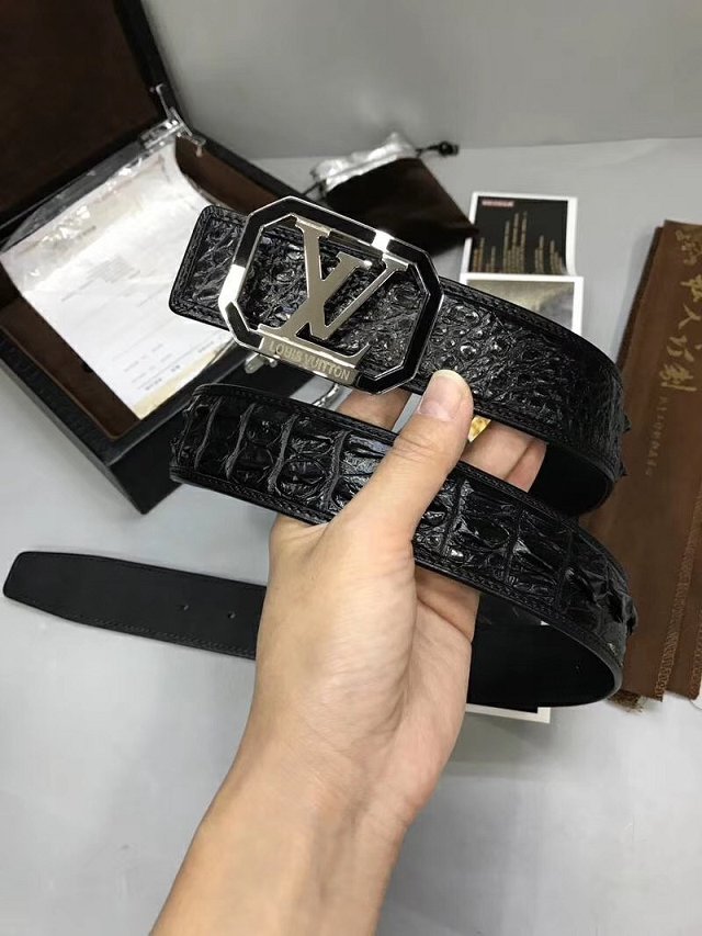 Louis vuitton original crocodile leather 38mm belt M0034 black