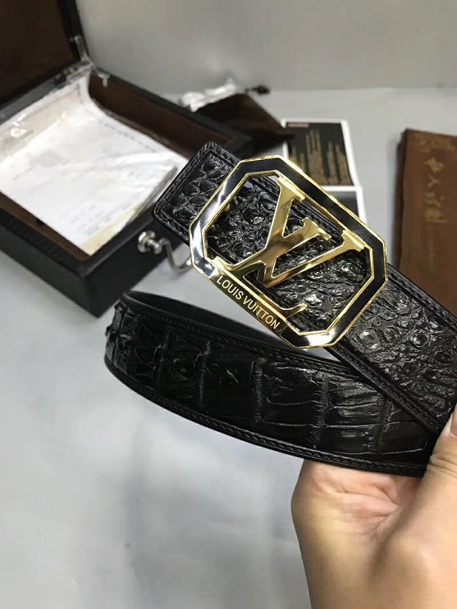 Louis vuitton original crocodile leather 38mm belt M0034 black