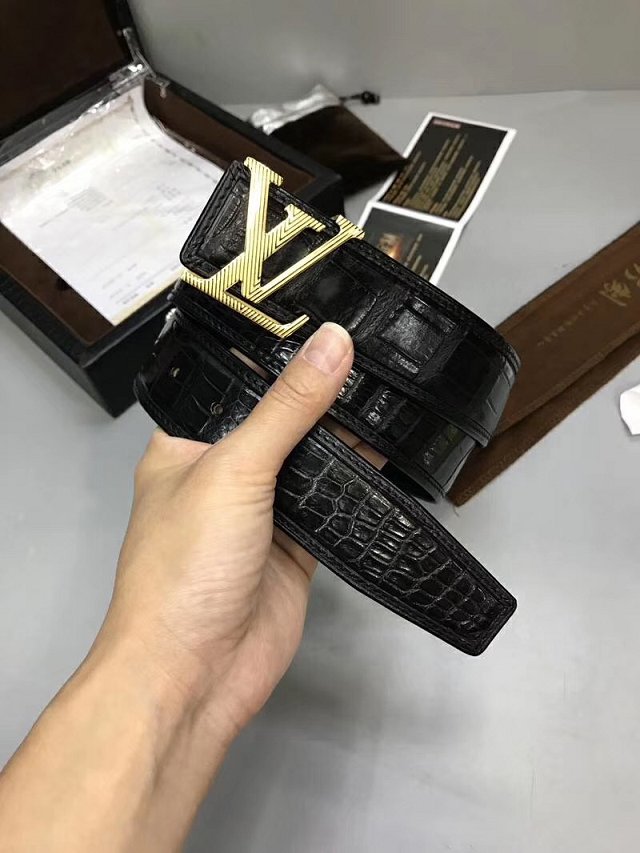 Louis vuitton original crocodile leather 38mm belt M0035 black