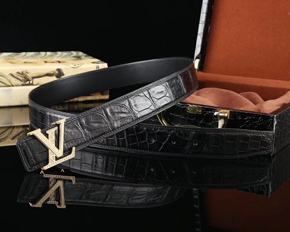 Louis vuitton original crocodile leather 38mm belt M0036 black